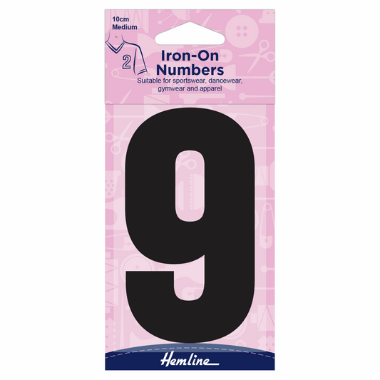 Hemline Black Iron-On Number 9 - 10cm (Medium)