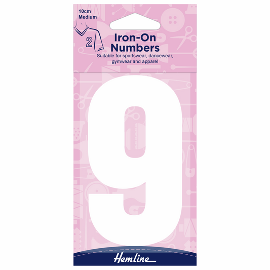 Hemline White Iron-On Number 9 - 10cm (Medium)