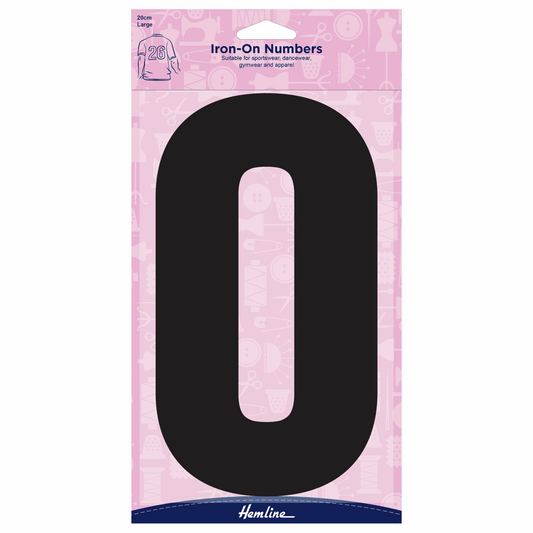 Hemline Black Iron-On Number 0 - 20cm (Large)