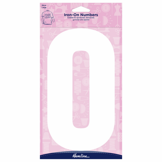 Hemline White Iron-On Number 0 - 20cm (Large)