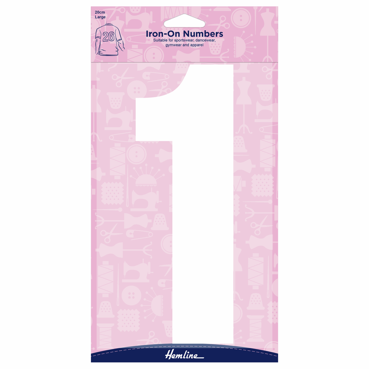 Hemline White Iron-On Number 1 - 20cm (Large)
