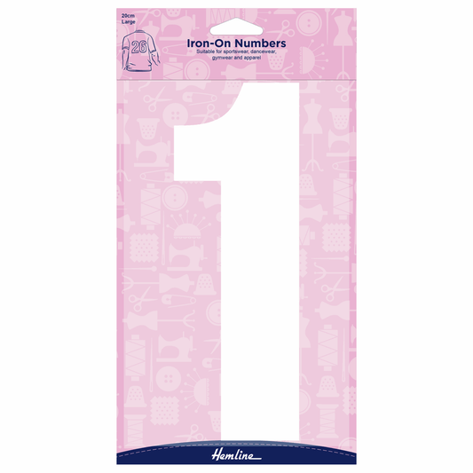 Hemline White Iron-On Number 1 - 20cm (Large)
