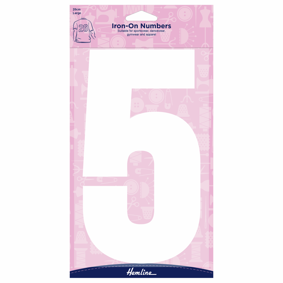Hemline White Iron-On Number 5 - 20cm (Large)