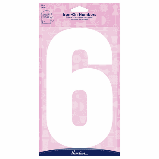 Hemline White Iron-On Number 6 - 20cm (Large)