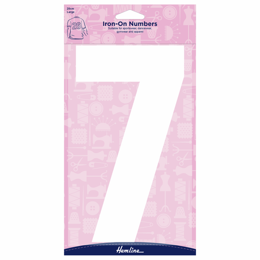 Hemline White Iron-On Number 7 - 20cm (Large)