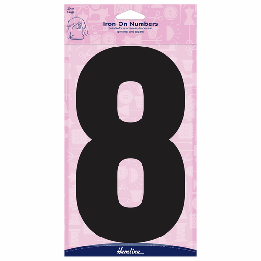 Hemline Black Iron-On Number 8 - 20cm (Large)