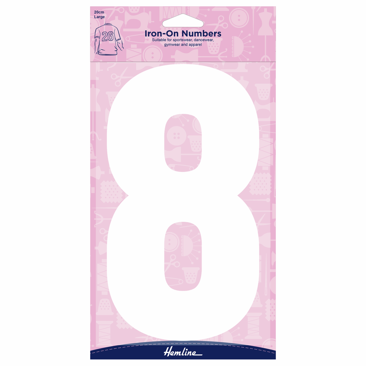 Hemline White Iron-On Number 8 - 20cm (Large)