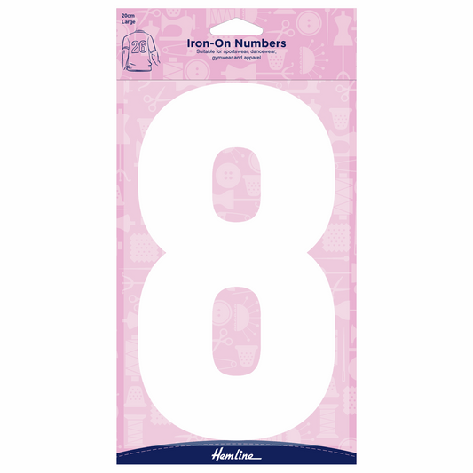 Hemline White Iron-On Number 8 - 20cm (Large)