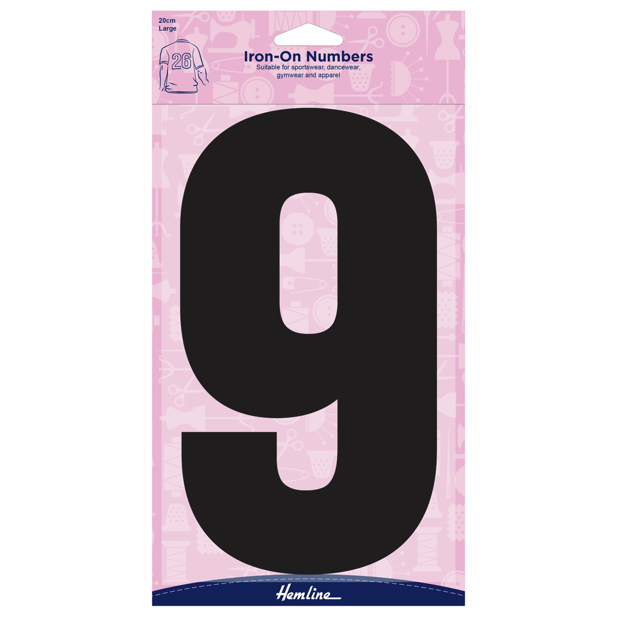 Hemline Black Iron-On Number 9 - 20cm (Large)