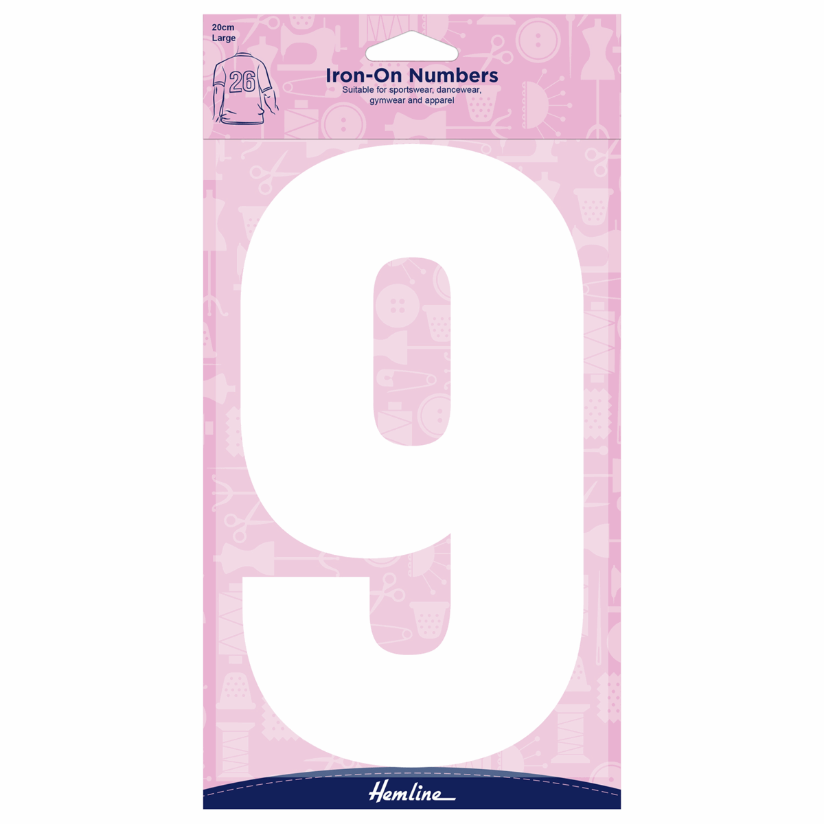 Hemline White Iron-On Number 9 - 20cm (Large)