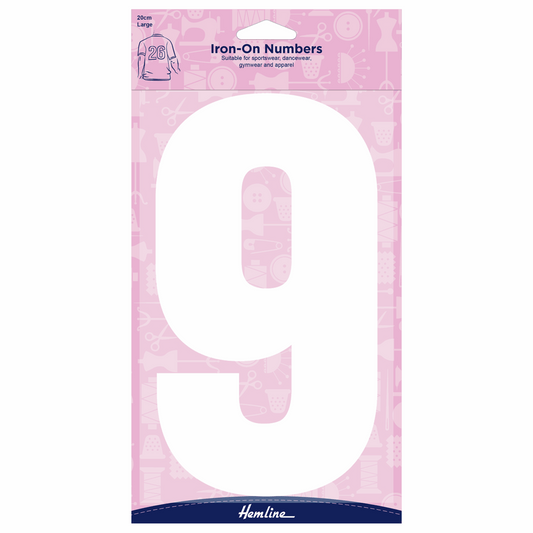 Hemline White Iron-On Number 9 - 20cm (Large)