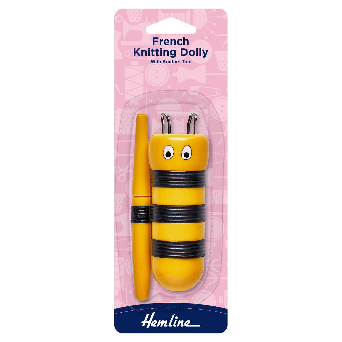 French knitting dolly with tool in Hemline packaging