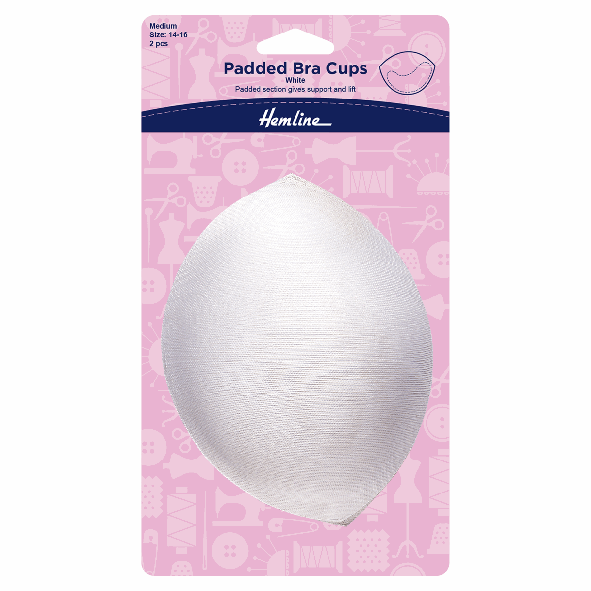 Hemline White Padded Bra Cups - Medium (Size 14-16)