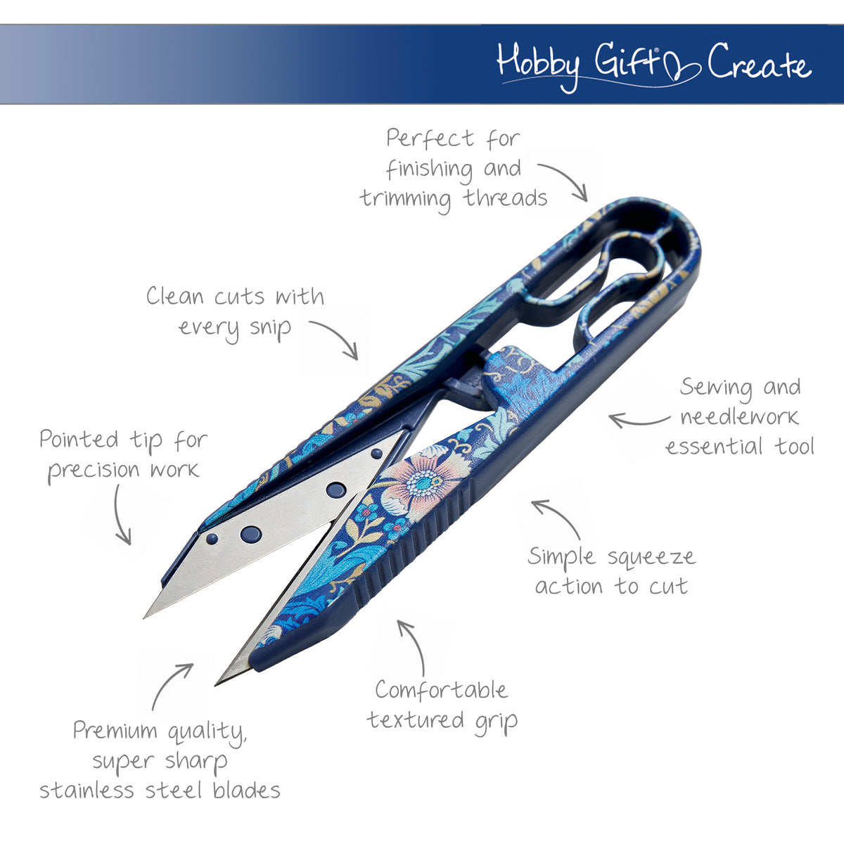 Printed thread snips with stainless steel blades