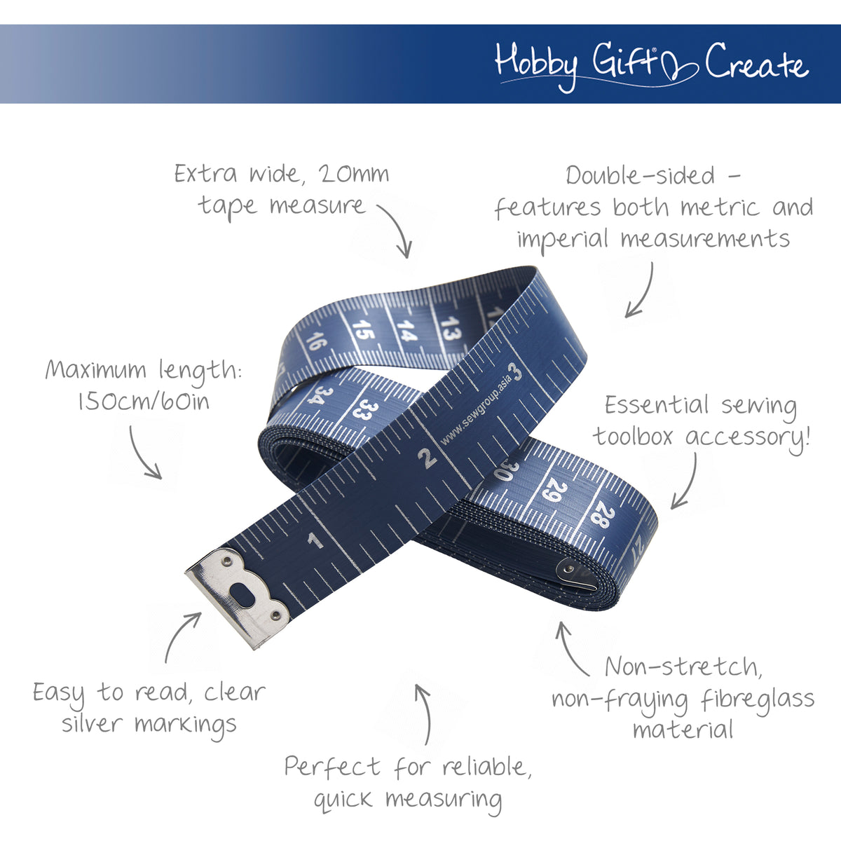 Dark blue flexible tape measure
