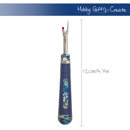 Printed seam ripper with dark blue soft grip