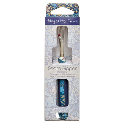 Printed seam ripper with dark blue soft grip