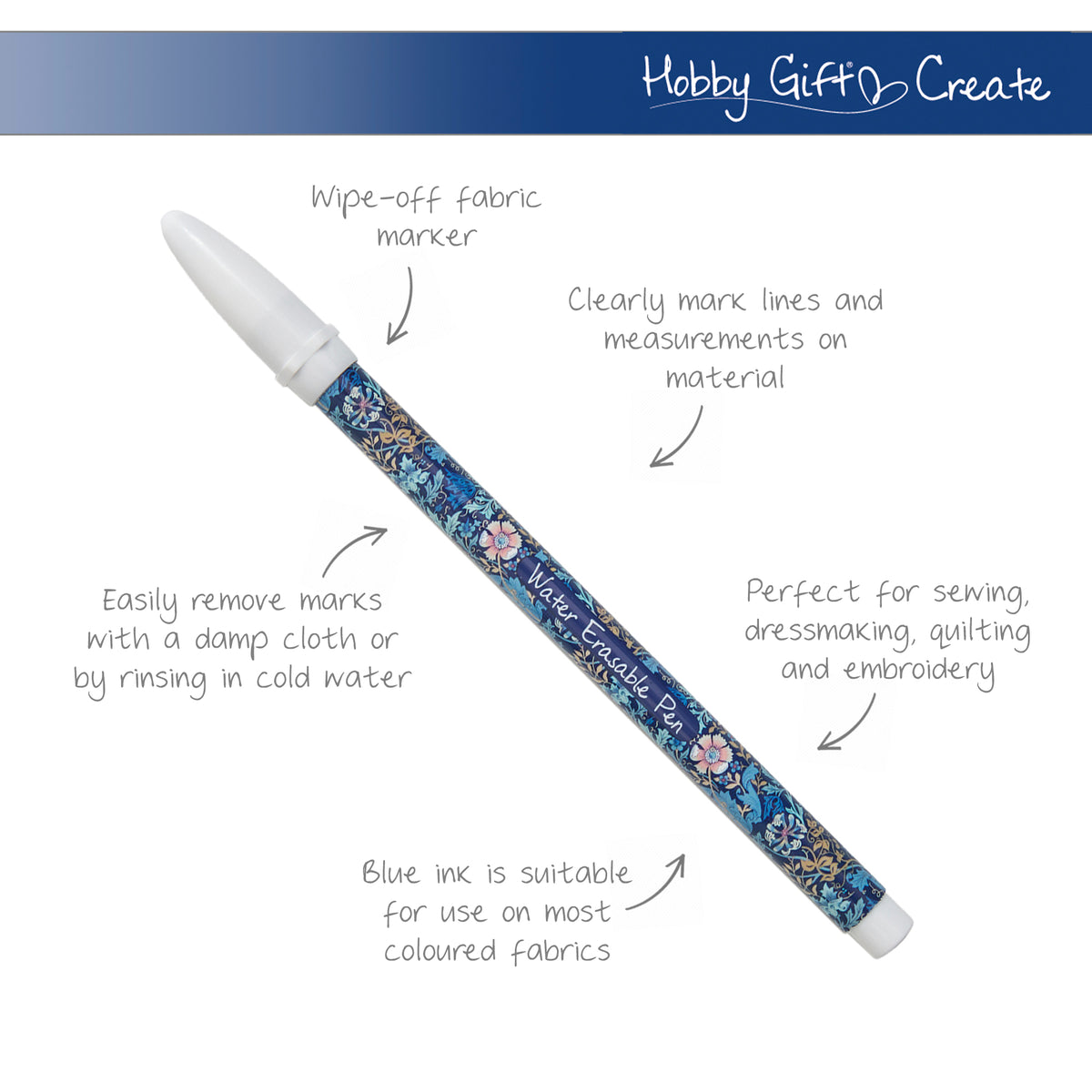 Printed water erasable fabric marker pen