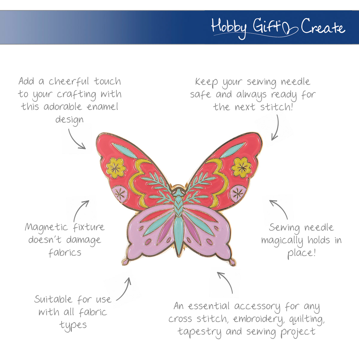 Colourful enamel butterfly needle minder