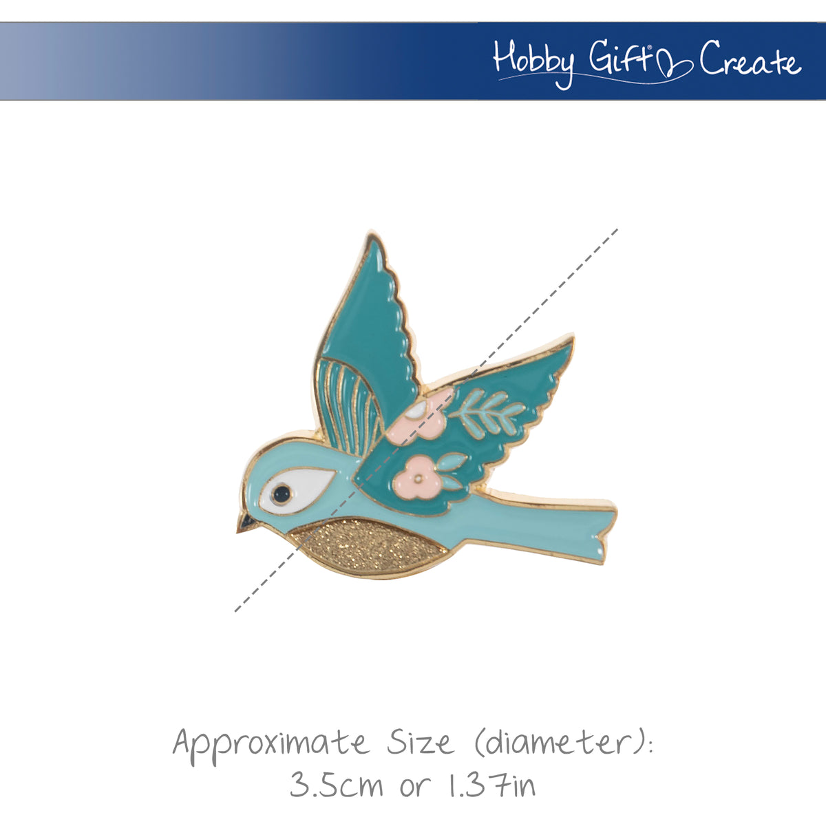 Enamel bird needle minder with gold accents