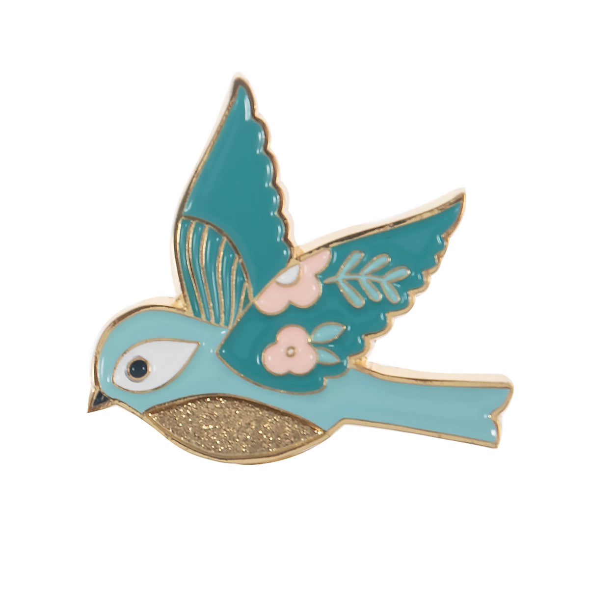 Enamel bird needle minder with gold accents