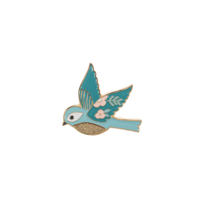 Enamel bird needle minder with gold accents