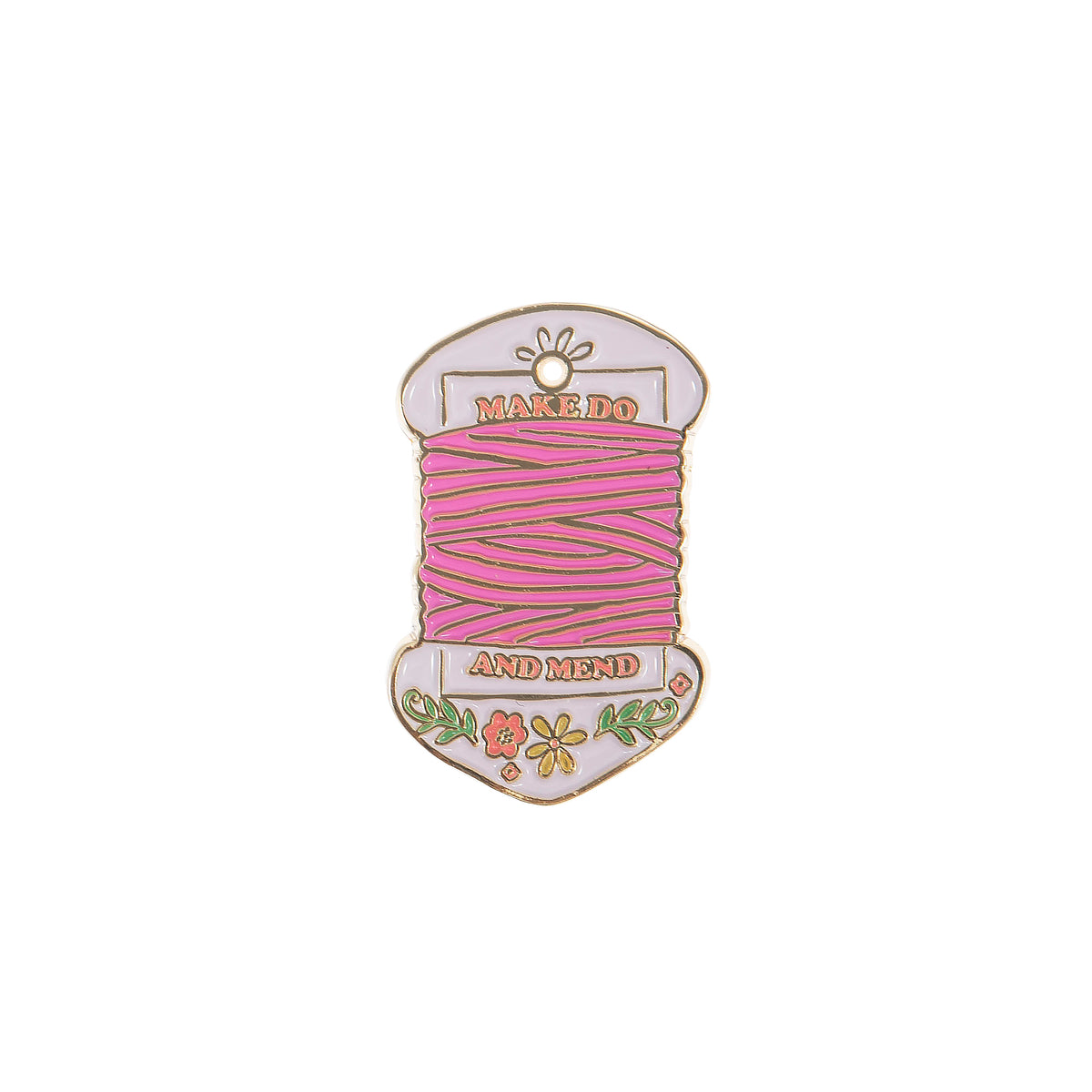 Enamel cotton reel needle minder reading Make Do and Mend