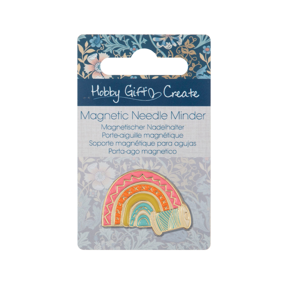 Enamel rainbow and cotton reel needle minder