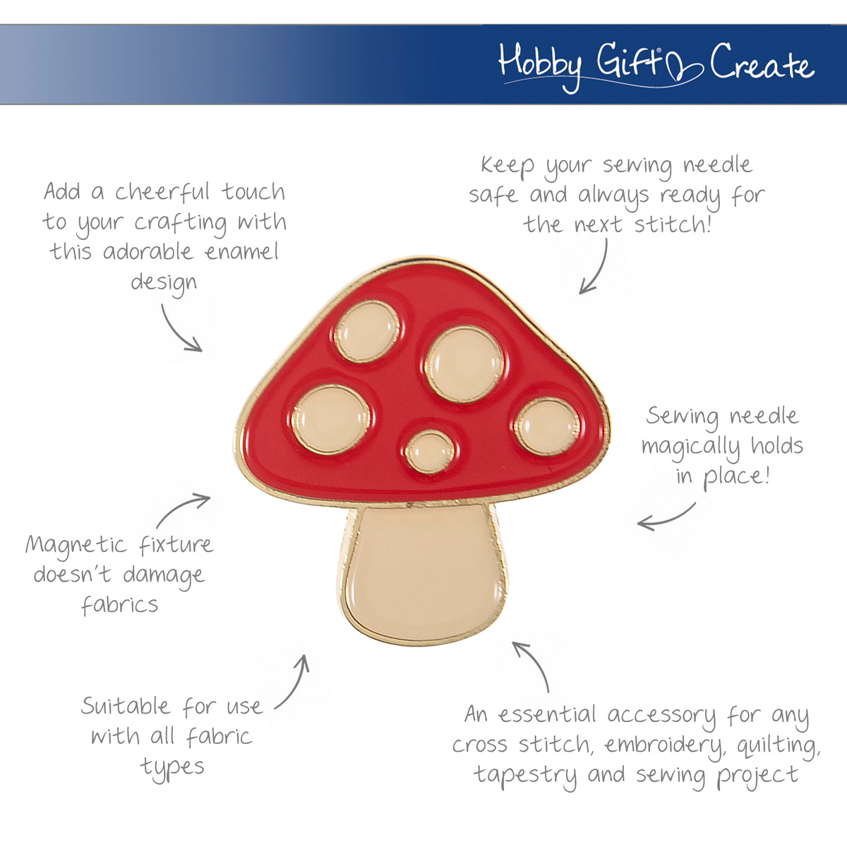 Red and cream enamel toadstool needle minder