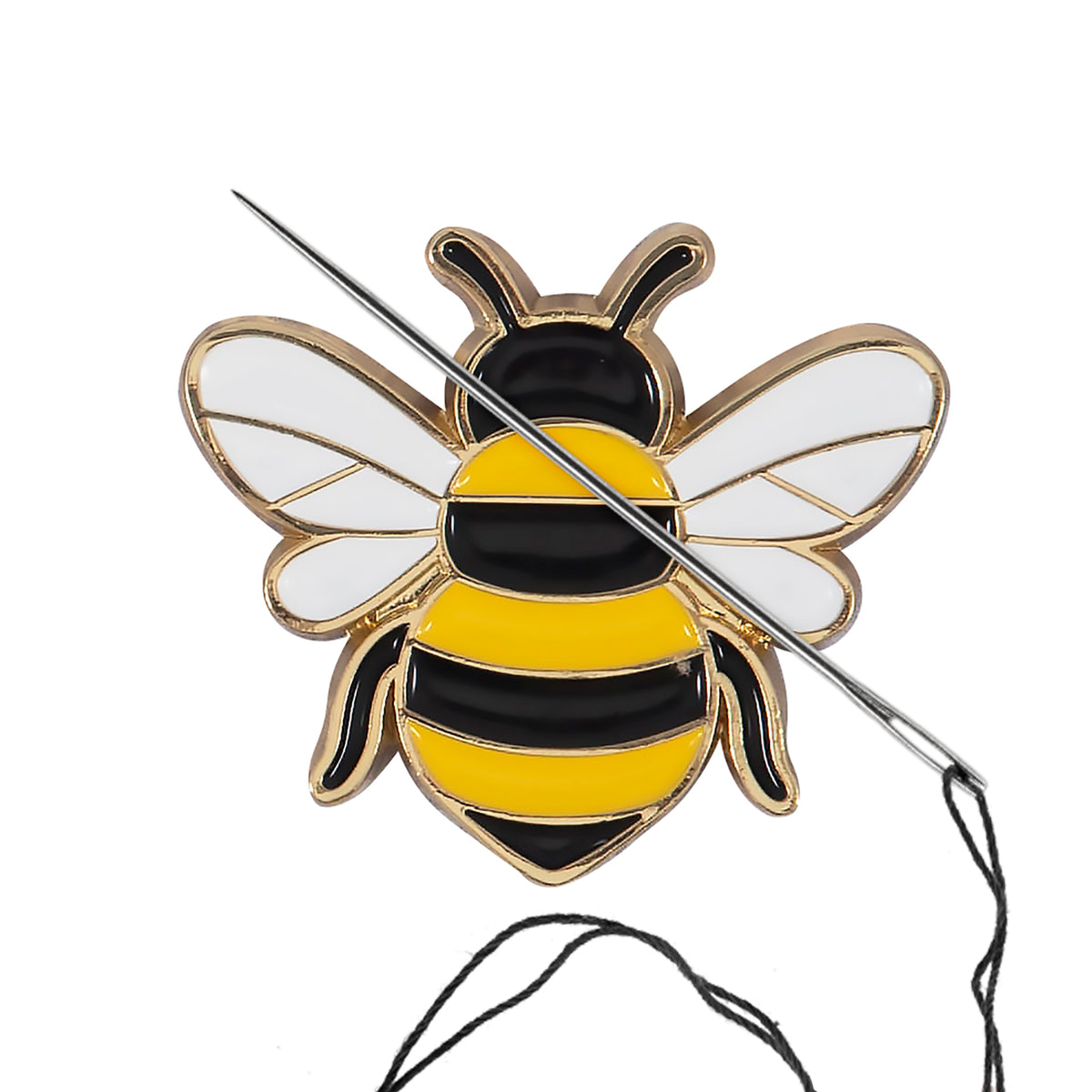 Yellow and black enamel bee needle minder