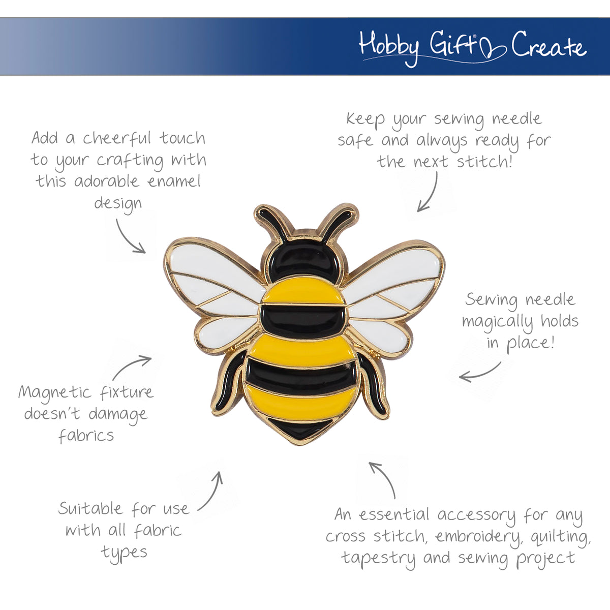 Yellow and black enamel bee needle minder