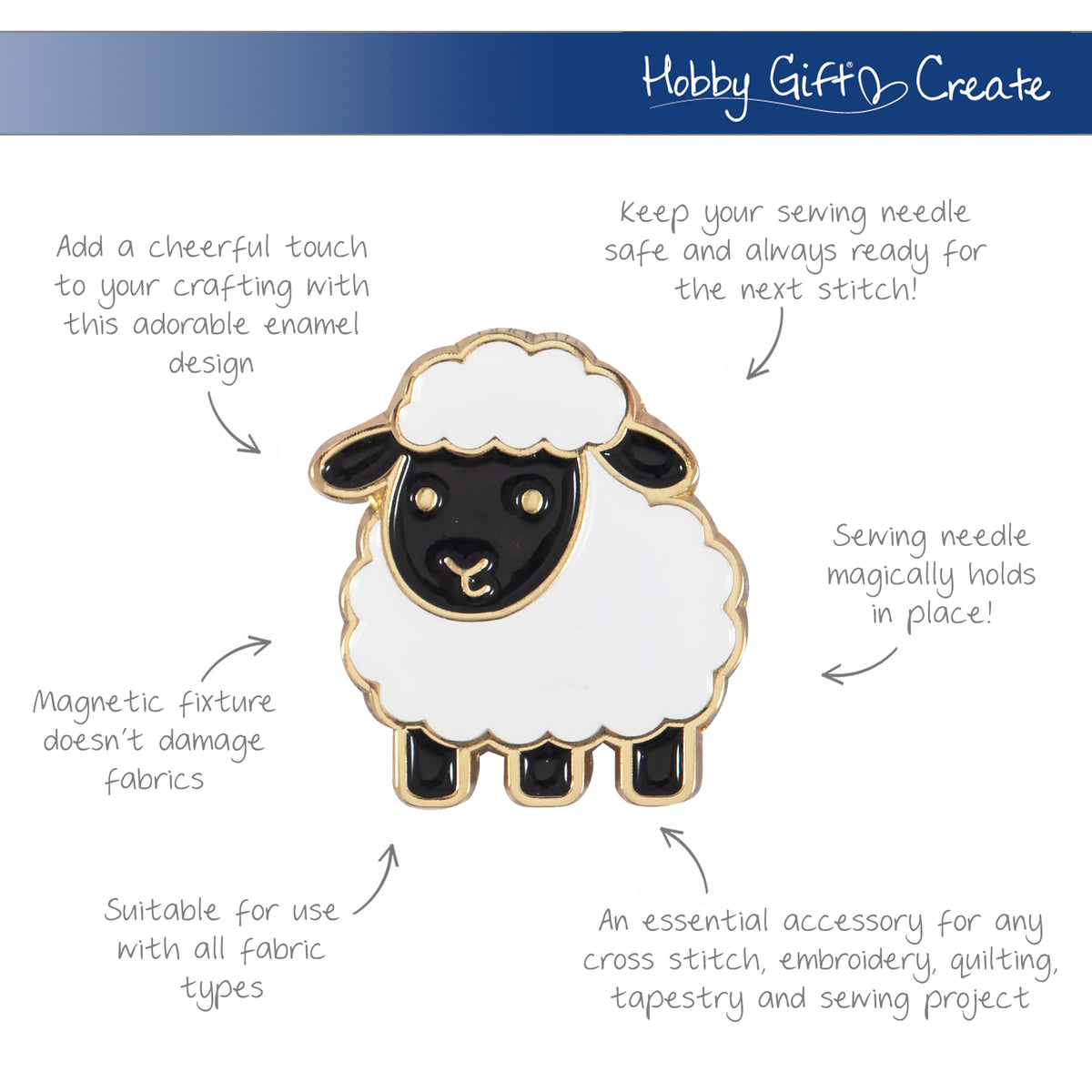 Black and white enamel sheep needle minder