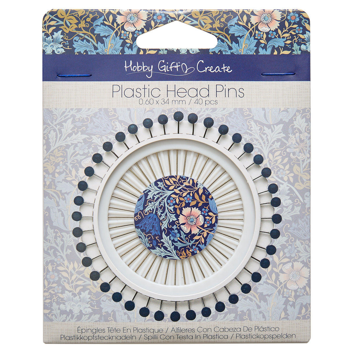 Round printed wheel holder with blue plastic head pins