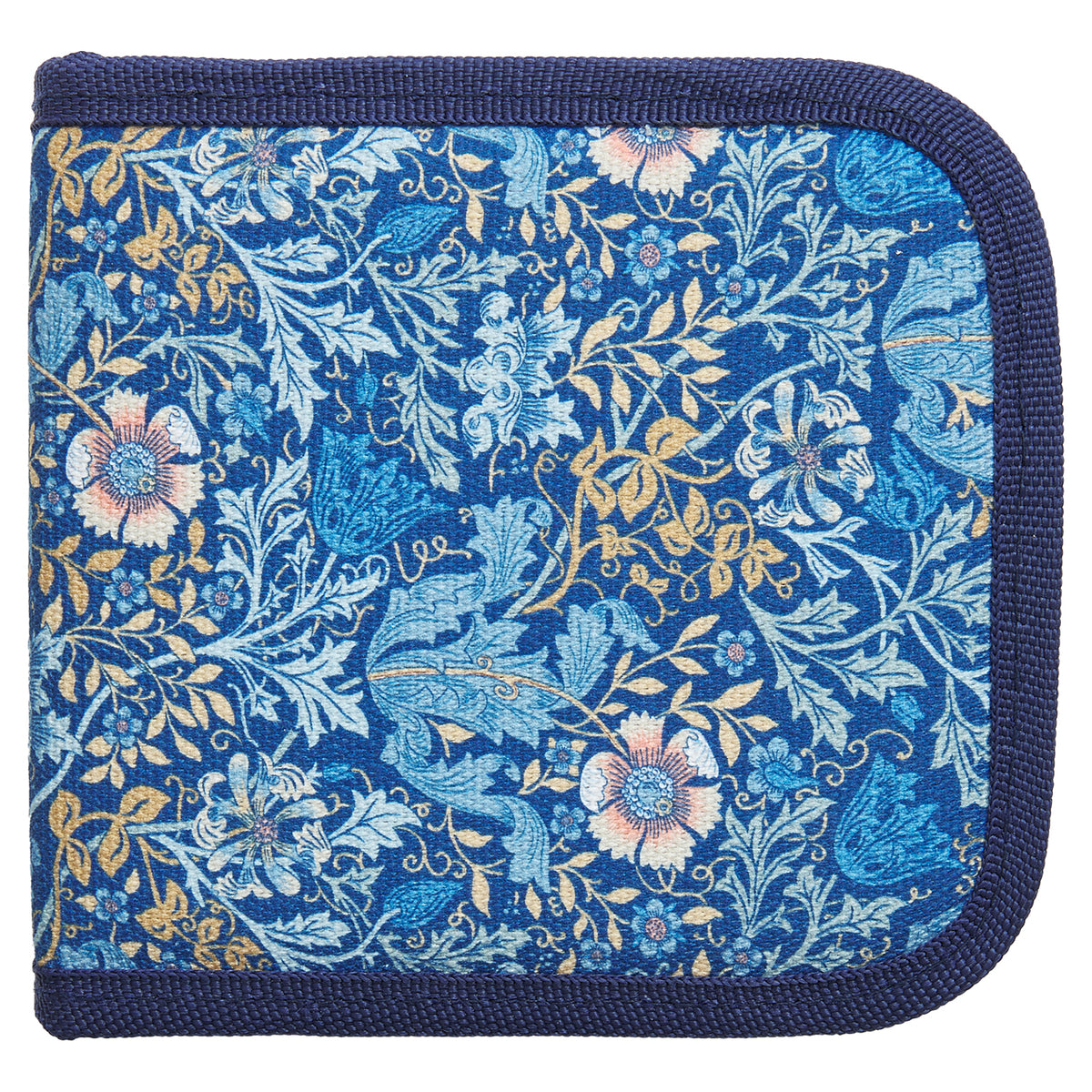 Zipped square sewing kit case in woodblock floral print