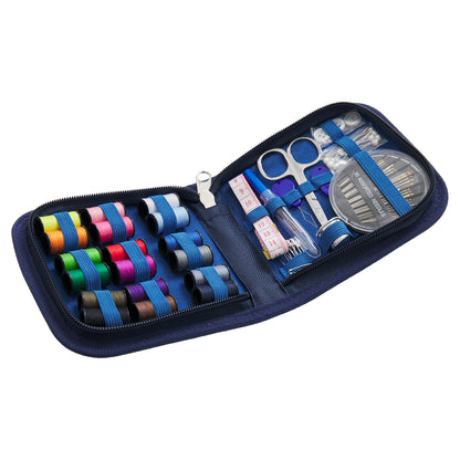 Zipped square sewing kit case in woodblock floral print