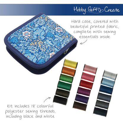 Zipped square sewing kit case in woodblock floral print