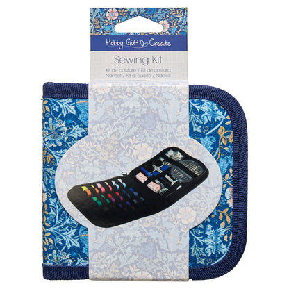 Zipped square sewing kit case in woodblock floral print
