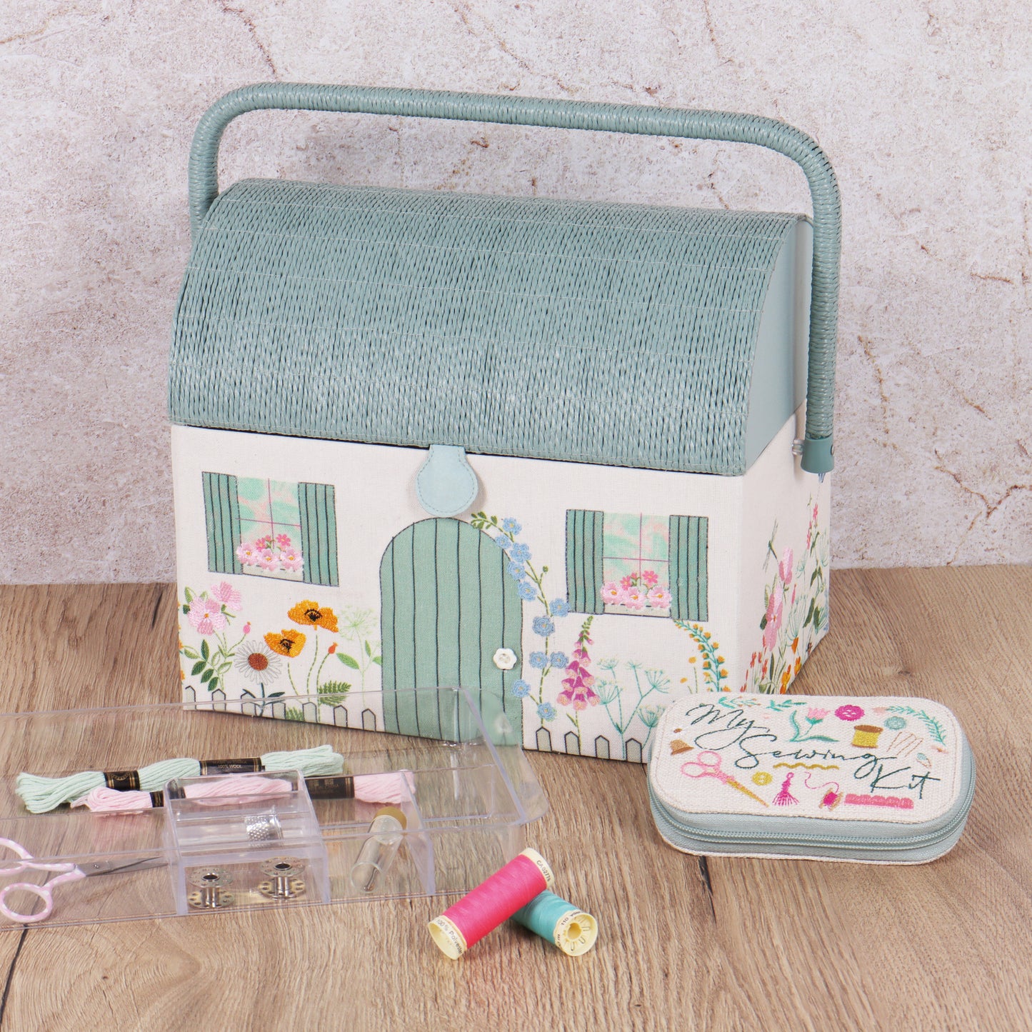 Country Cottage Embroidered Sewing Box