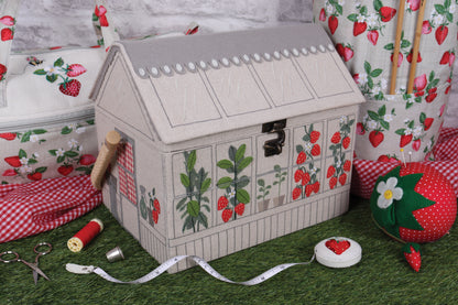 Strawberry Greenhouse Embroidered Sewing Box