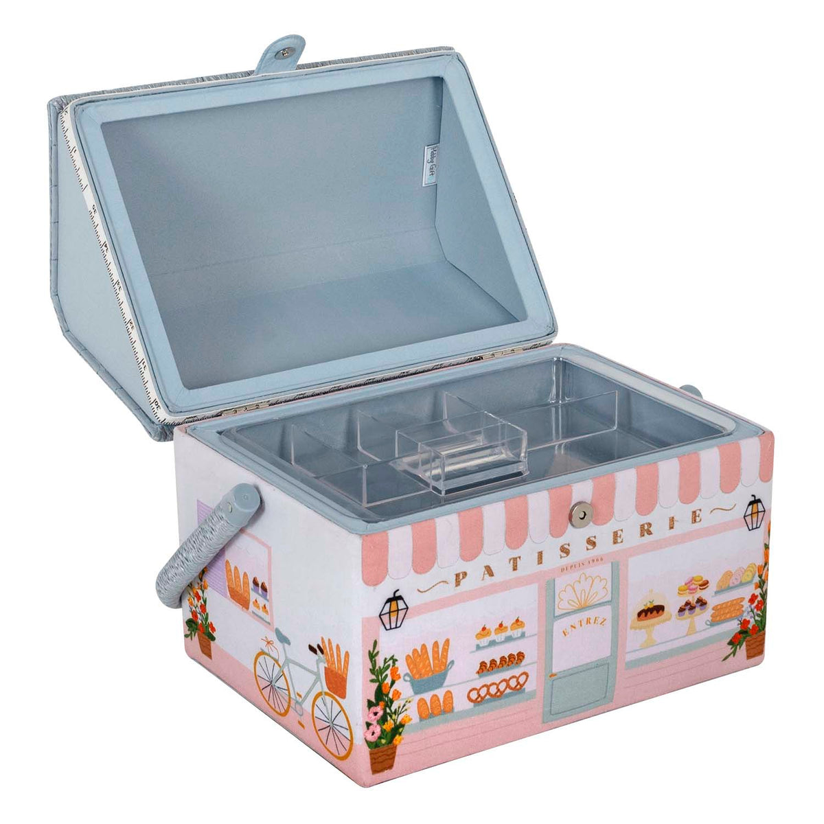 Patisserie shop shaped sewing box with wicker roof