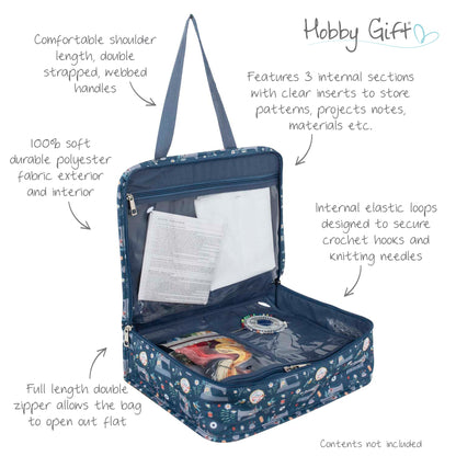 Zipped cotton craft bag with sewing machine print