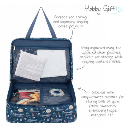 Zipped cotton craft bag with sewing machine print
