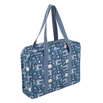 Zipped cotton craft bag with sewing machine print
