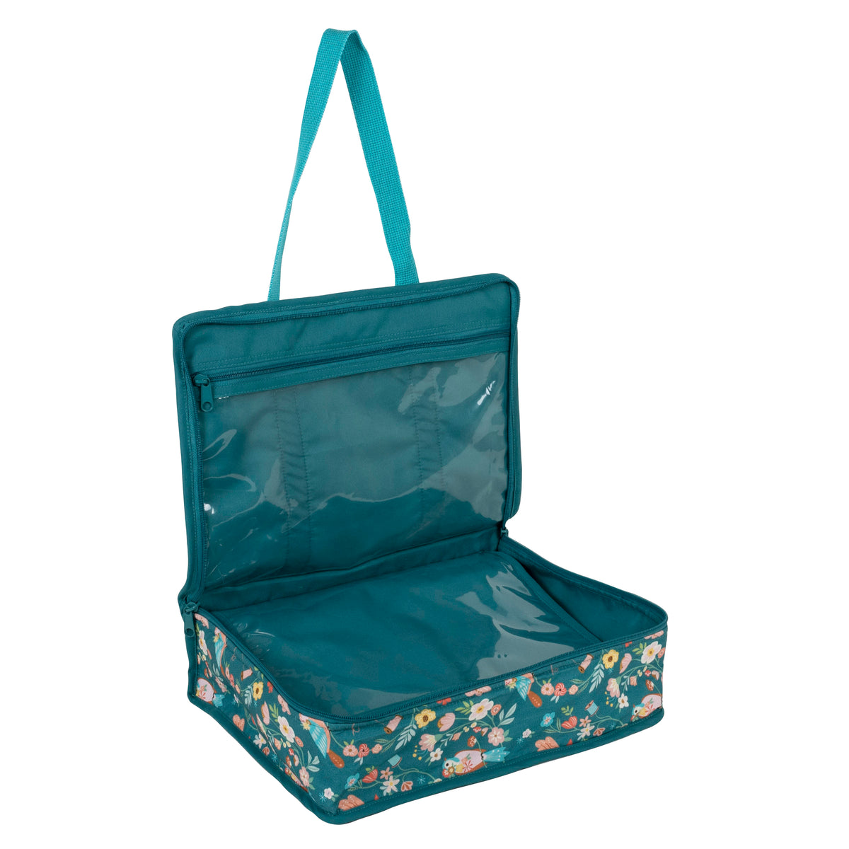 Zipped cotton craft bag with bird print and handles
