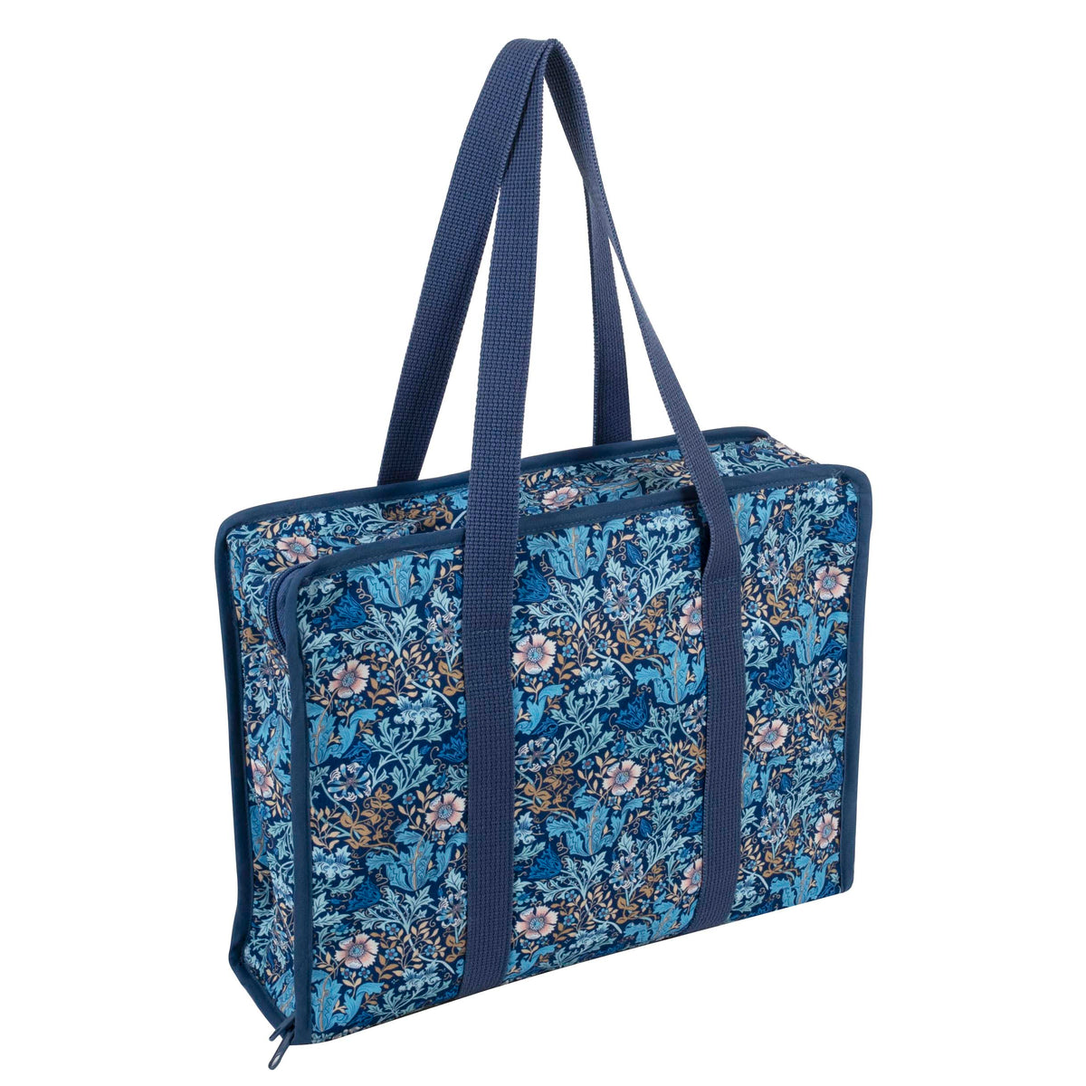 Zipped cotton craft bag in woodblock floral print