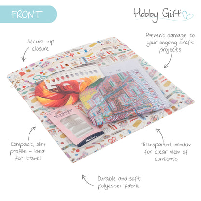 Flat cotton project pouch with clear zipped front