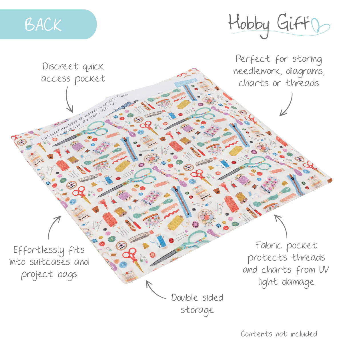 Flat cotton project pouch with clear zipped front