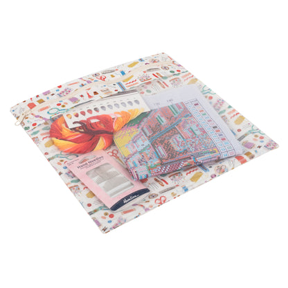 Flat cotton project pouch with clear zipped front