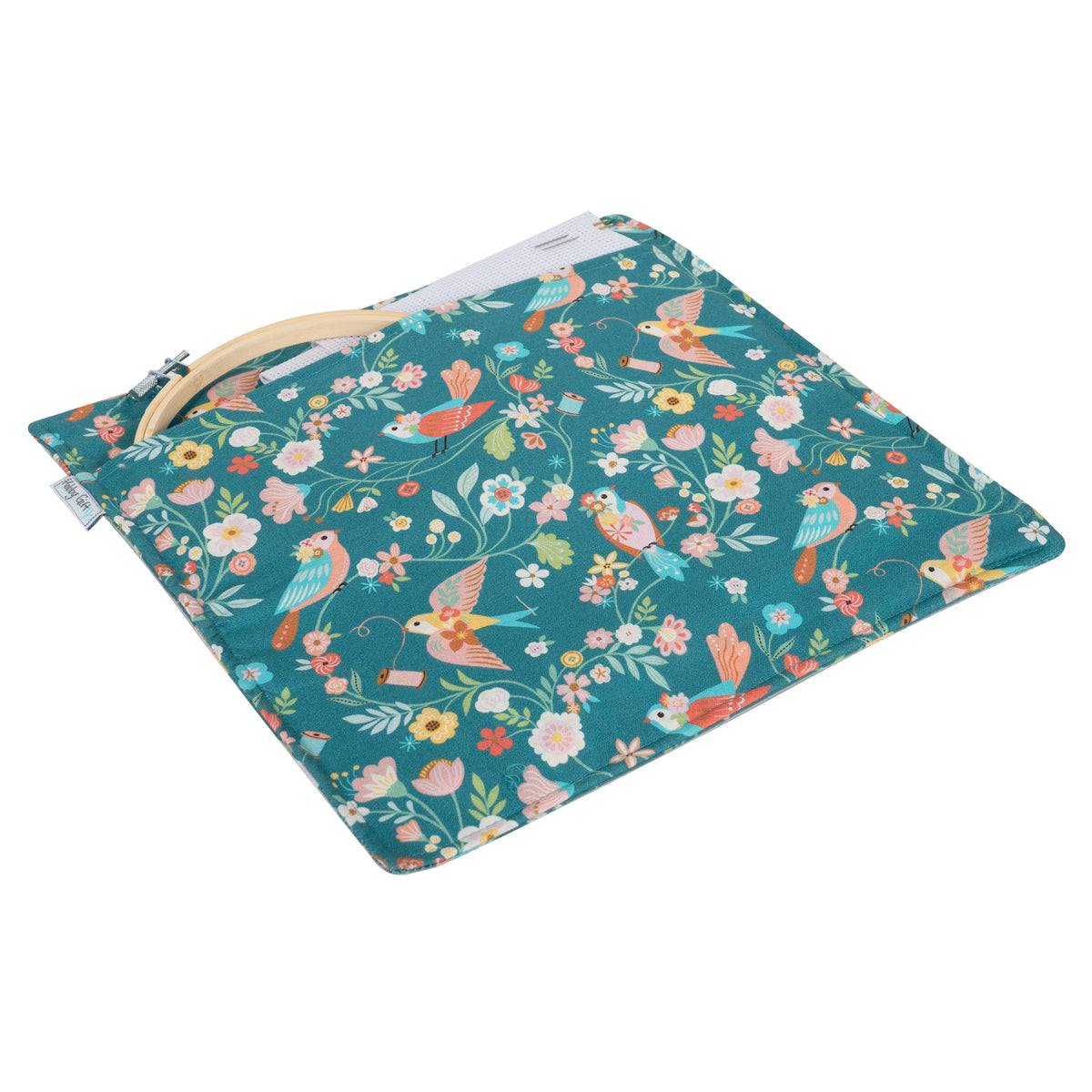 Large Bird Aviary print project pouch with clear front pocket