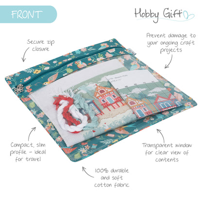 Large Bird Aviary print project pouch with clear front pocket